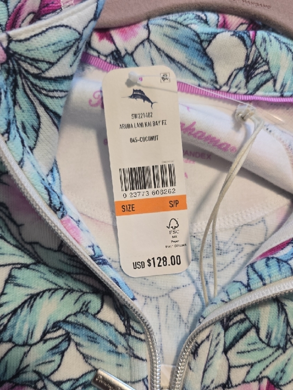 Tommy Bahama Pink & Aqua Floral Zip Jacket Small Nwt - Picture 5 of 7